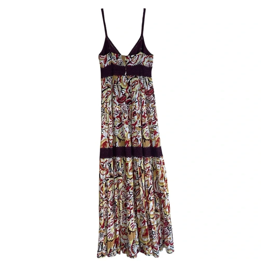 BCBGMaxAzria Burgundy Floral Print Lace Trim Maxi Dress Sz 6 - Picture 9 of 14